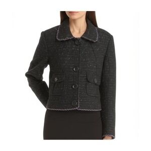 Katherine Jacket Size M Dark Gray Fleck Tweed Collared Cropped Chic Professional